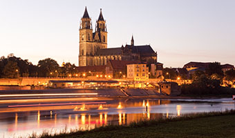 Magdeburg Cathedral, street, evening mood, holiday street, Elbe, Elbe-Börde-Heide